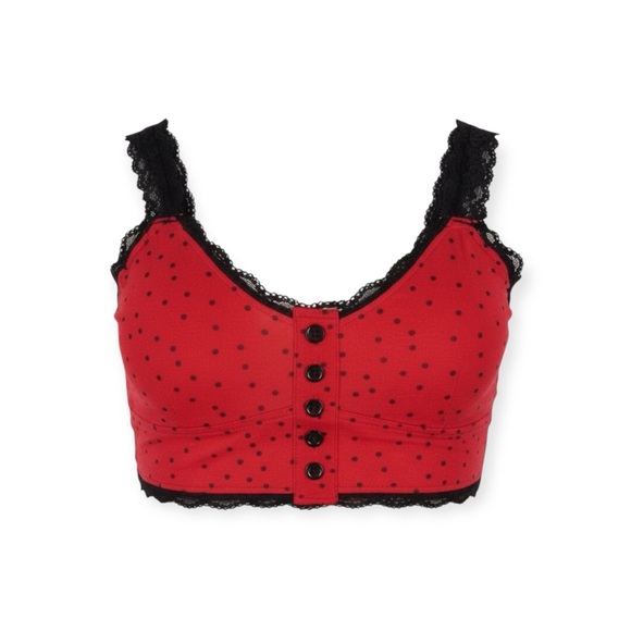 new Honeydew 𒊹 Polka Dot Print Bralette 𒊹 Lace Trim 𒊹 Lollipop Red 𒊹 Medium - Picture 5 of 15